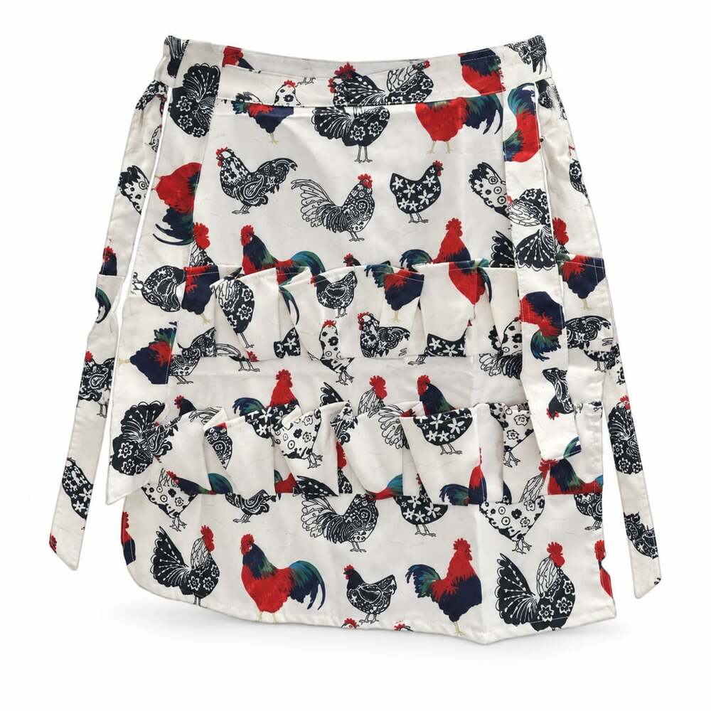 Rooster Chicken Print 12-Pocket Egg Gathering Apron Farmhouse